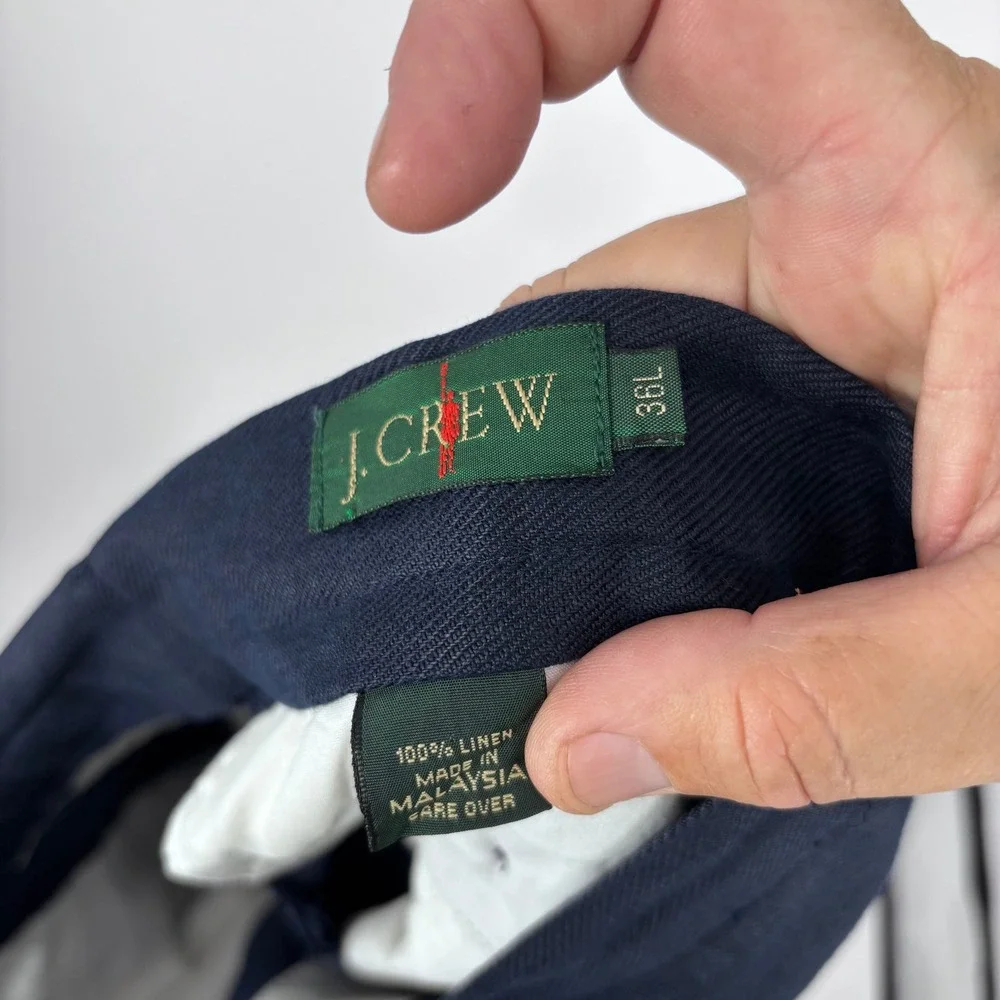 VTG 90s J Crew Oarsman 100% Linen Trousers Mens 32x28 (Tag 36L) Navy Blue Pants